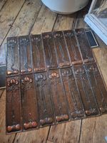 Antique Old art nouveau copper tin flower finger push door plates Reg#