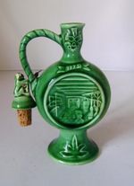 Dutch Pottery Miniature Hulstkamp Liquor Bottle & Stopper: Green Glazed
