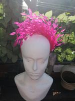 Bright Fuchsia Pink Fascinator Net Pearl Feather Headband & Clip  WEDDING/RACES