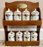 Royal Albert Old Country Roses Spice Jar Set w/ Rack Gold Trim - FLAWS READ DESC