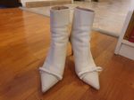 RED Valentino Bow Ankle Boots White Cream Leather Pointed Toe EU 37 US 6.5