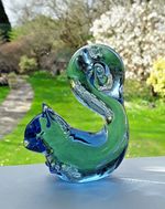 Vintage Blue Glass Squirrel Figurine Ornament - 3.25" Tall - VGC