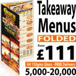 Takeaway FOLDED Colour A5, A4 or A3 Printed Menus / Leaflets / Flyers 150gms