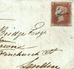 GB SG.8 Cover *PEN CANCELLATION* 1d Red (SA) Liverpool 1851 Letter London 448a