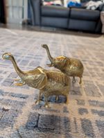 Pair of Brass Elephant Figurines and Statues Models with Raised Trunks