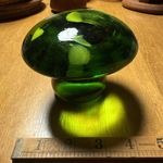 Green Blenko Glass Mushroom  Uranium Reactive Dots 4" Diameter