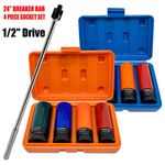 24" 600mm Power Breaker Bar Ratchet Wrench & 1/2" Drive Wheel Nut Socket Set UK