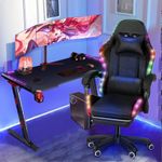 Gaming Chair Massage Speakers bluetooth Ergonomic Office Chair LED Light Black~