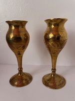 Pair of Mid-20th-CenturyHand-Engraved Brass  Vases - Decorative Indian Metalwork