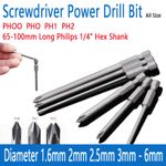 Magnetic PH1 PH2 Screwdriver Power Drill Bit Set 65-100mm Long Philipss 1/4" Hex