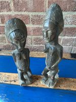 Pair ANTIQUE baule Female Seated Figures Spirit Spouse 34 Cm