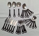 Retro 1970s Sola Elite stainless/plastic Cutlery, used - 27 pieces