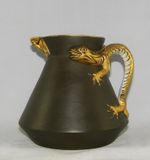 Antique Ceramic Ale Pitcher 1874 Lizard Handle & Vampire Bat Pour Spout - Signed