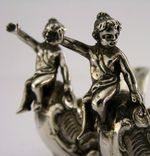 SUPERB CAST HANAU SOLID STERLING SILVER CHERUBS SALT CELLARS c1900 ANTIQUE