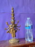 Vintage Brass 11-Headed Avalokiteshvara Statue 11.5" Tibetan Buddhist Idol