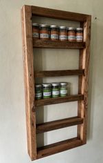Extra large rustic Herb spice rack wall mounted 5 Tier Solid Wood Recycled Wood