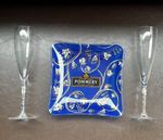 POMMERY Champagne CAVIAR DISH AND 2 MATCHING CHAMPAGNE GLASSES UNUSED PURE CLASS
