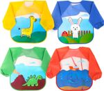 4x Baby Feeding Bibs  – Waterproof Long Sleeve Aprons for Infants 6 M-3Y