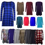 Ladies Women(Long)Sleeve Swing dress skater Party Top Dress Tunic Print t-shirt