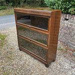 VINTAGE OAK BARRISTERS BOOKCASE THREE GLAZED LIFT UP DOORS, GLOBE WERNICKE STYLE