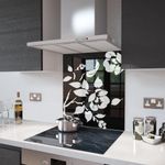 Glass Splashbacks Black Floral Glass and Accessories - Made By Premier Range