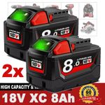 2X 18V 8.0Ah High Capacity Li-ion Battery For Milwaukee For M18 18V 48-11-1860