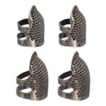 Sewing Thimble, 4 Pcs Metal Thimbles Adjustable for Hand Sewing, Dark Silver