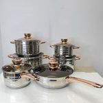 12 PCS Cooking Stainless Steel Pot Set Sauce Pan Microwave Oven Safe Induction