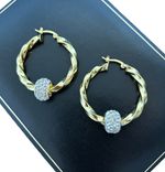 Twist Hoop Earrings 40mm Twisted Creole 9ct Gold Filled Rhinestone Crystal Balls