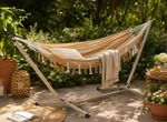 idooka Hammock Heavy Duty Steel Stand Orange/Ochre Cream Stripes Portable 300cm