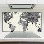 Kitchen Splashback Toughened Glass Heat Resistant 120x60 Watercolour world map