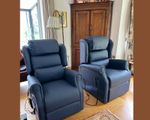 Rise + Recline Dual Motor Cosi Chair Blue Faux Leather Excellent Used Condition