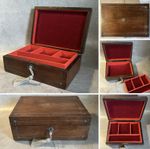 Antique Wood Chest Silver Inlaid Locking Jewellery Sewing Box Lock & Key B1