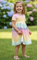 Girls NEXT Ribbed Dress pink Blue Yellow Summer Rainbow Pastel Ombre Rib