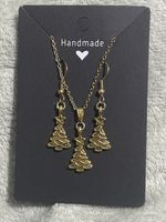 Handmade Gold Tone, Christmas Tree, Necklace, And Earrings Set