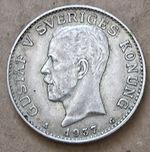 •1937•SWEDEN•1 KRONER•SILVER COIN•