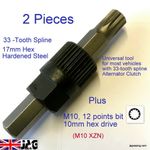 Combined Alternator Clutch Removal/Fitting Tool, 33tooth Spline + M10 XZN Bit