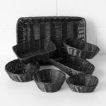 Set of 2 Black Poly Rattan Wicker Storage Baskets Fruit Bread Food Display Decor