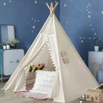 160CM Large Canvas Kids Teepee Star Wood Indian Tent Child In/Outdoor Play House
