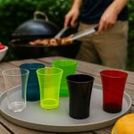 6x 50ml Reusable Plastic Shot Glasses Multi-Coloured Party UK Made Barware