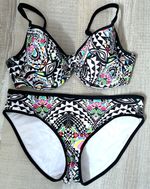Freya Bikini Set - Size Medium Top & Bottoms - Black White Multi - Light Padding