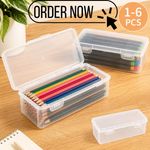 1-6Pcs Large Pencil Box Transparent Plastic Crayon Pastel Storage Organizer UK