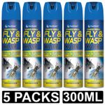 5 x Fly And Wasp Killer Spray Kills Flies Wasp Midges Mosquito Fast Acting 300ml
