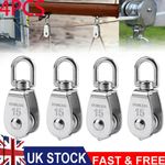 4× Stainless Steel Heavy Duty Single Pulley Block Wheel Swivel Lifting Rope 15MM