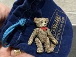 Steiff Pewter Miniature Jointed Teddy Bear With Velvet Pouch - Golden, Movable