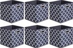 6x Foldable Fabric Cube Storage Organiser Boxes 27cm with Oval Grommets Trellis