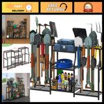 Heavy Duty Garden Tool Organizer Rack - 3 Tier Storage Tower with Hooks for Gara