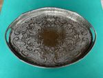 Vintage Silver Plated Oval Gallery Serving Tray Pierced Rim Chased Pattern 45cm