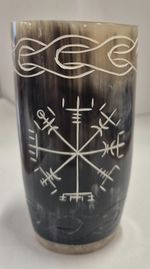 Buffalo Horn mug with Viking Vegvisir Engraving - Height 12cm - (No.3)