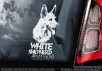 White Shepherd - Car Window Sticker - Swiss Alsation Vit Herdehund GSD Dog Art